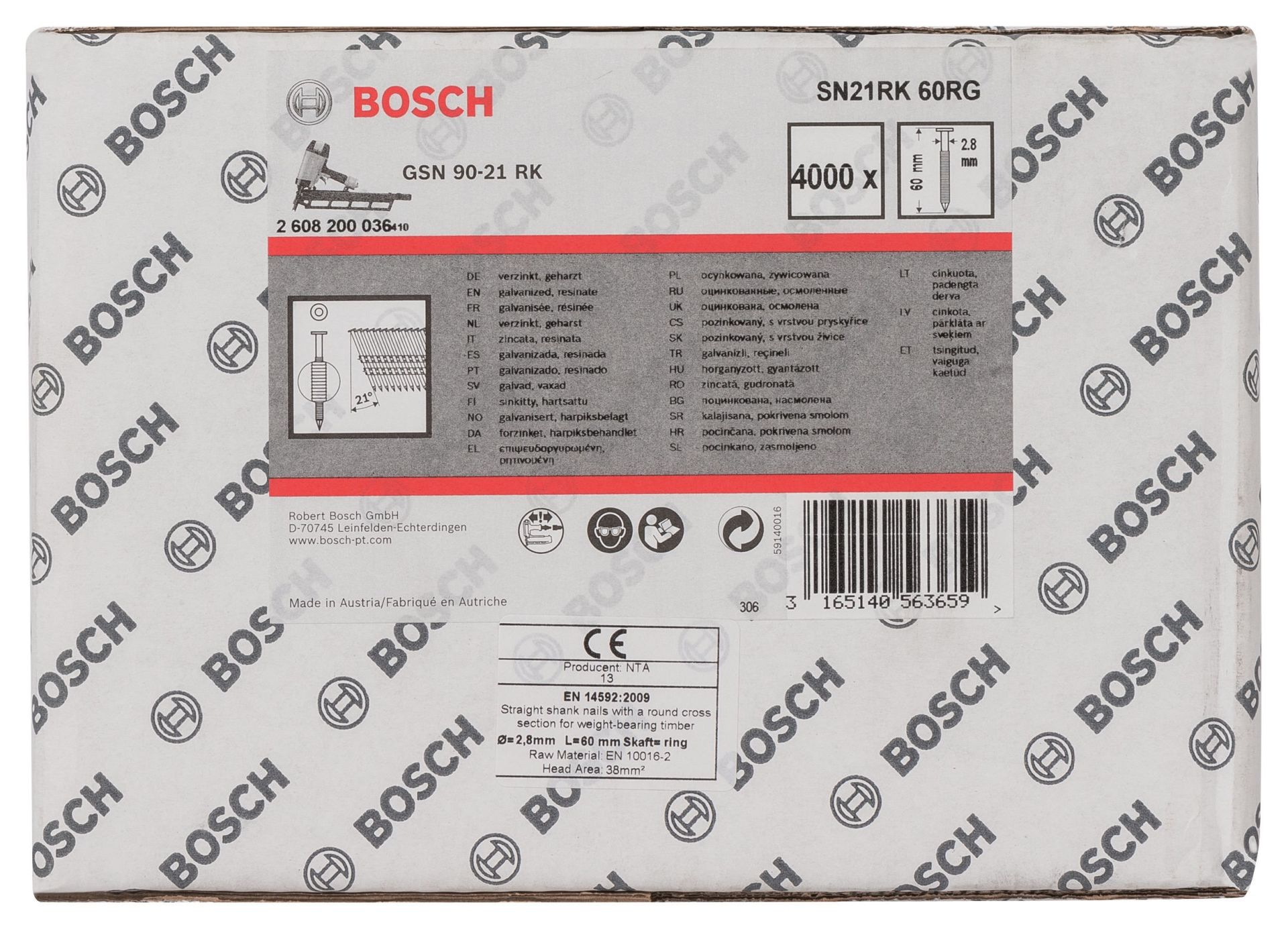 Bosch Yuvarlak Kafalı Yivli Şerit Çivi 60 Mm Çinko