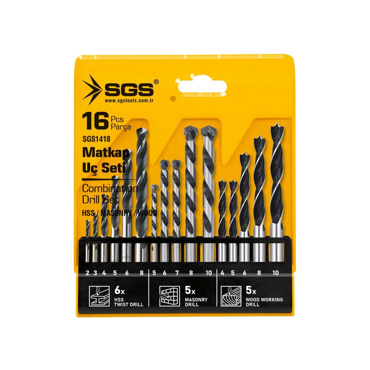 SGS 1418 16 Parça Ahşap/Metal/Beton Matkap Ucu Seti