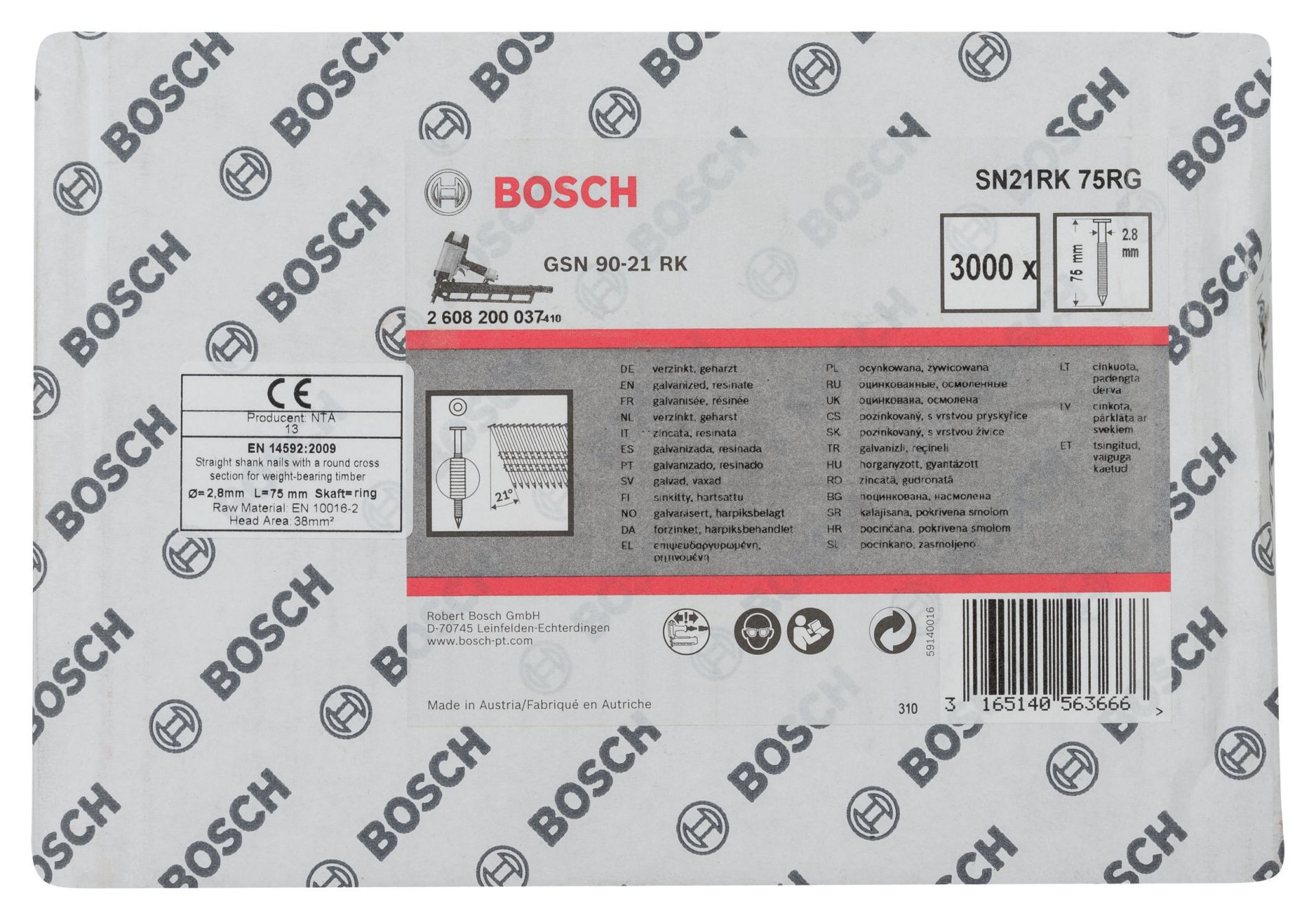 Bosch Yuvarlak Kafalı Yivli Şerit Çivi 75 Mm Çinko