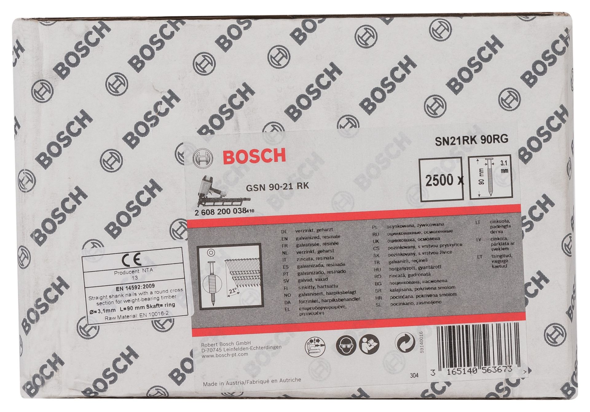Bosch Yuvarlak Kafalı Yivli Şerit Çivi 90 Mm Çinko