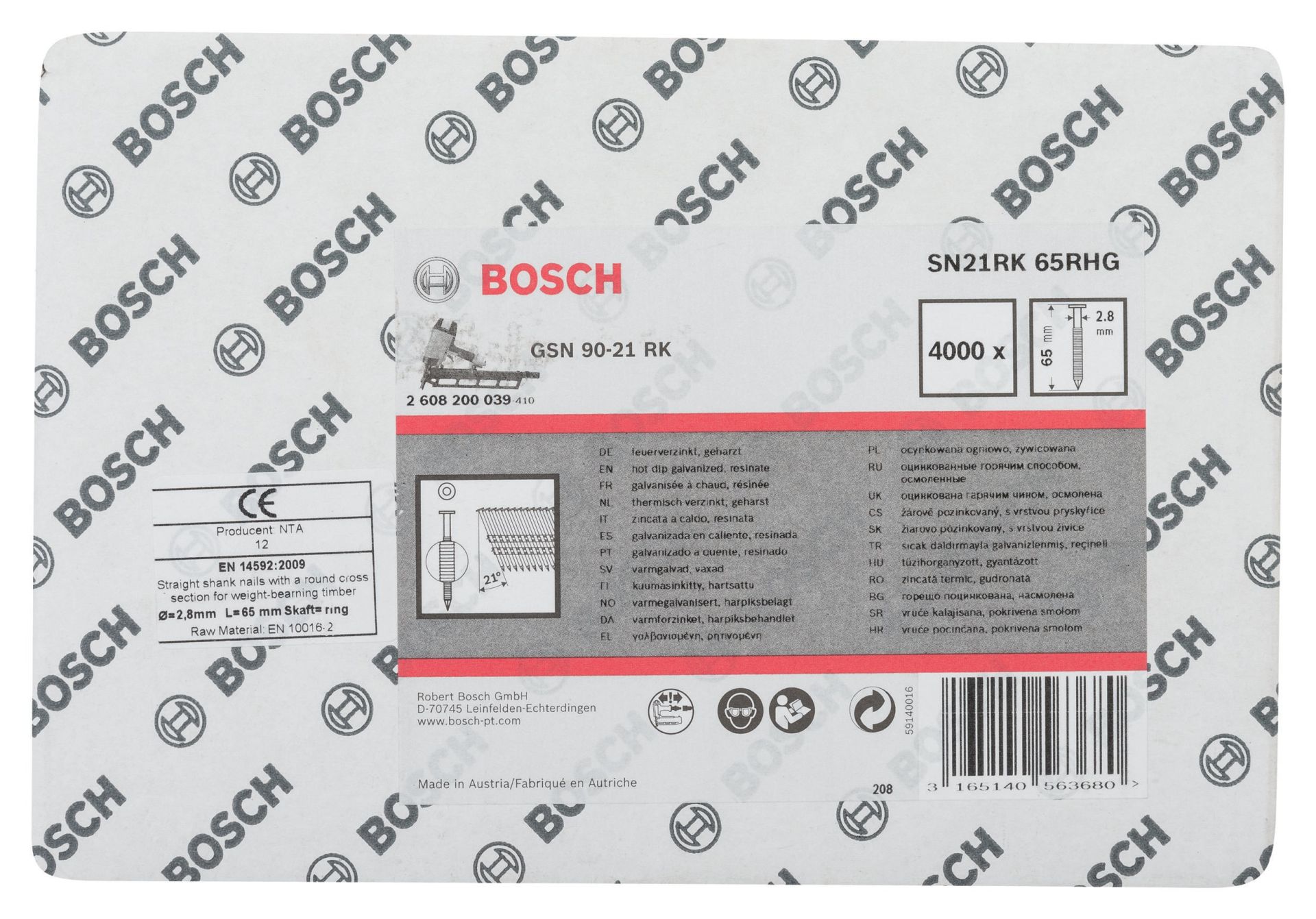 Bosch Yuvarlak Kafalı Yivli Şerit Çivi 60 Mm Galvanizlen