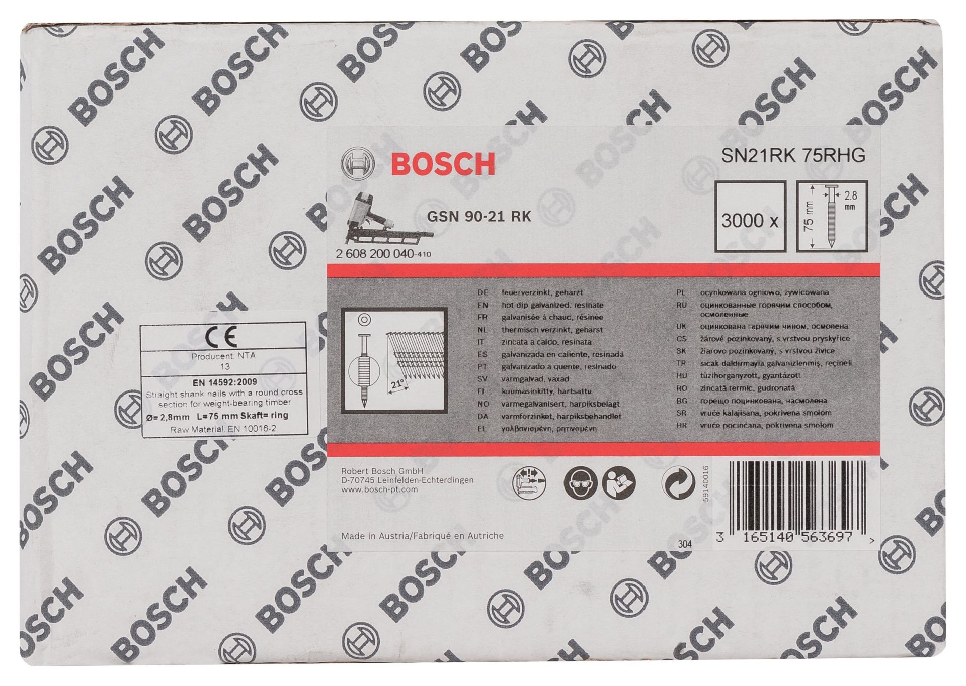 Bosch Yuvarlak Kafalı Yivli Şerit Çivi 75 Mm Galvanizlen