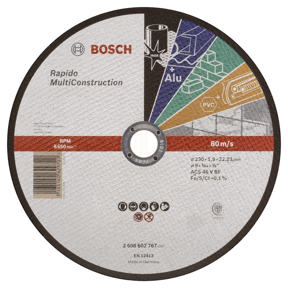 Bosch Çok Amaçlı Kesme Diski Rapido Multi Construction Düz 230x22,23x1,9 mm (ACS 46 V BF) - 2608602767