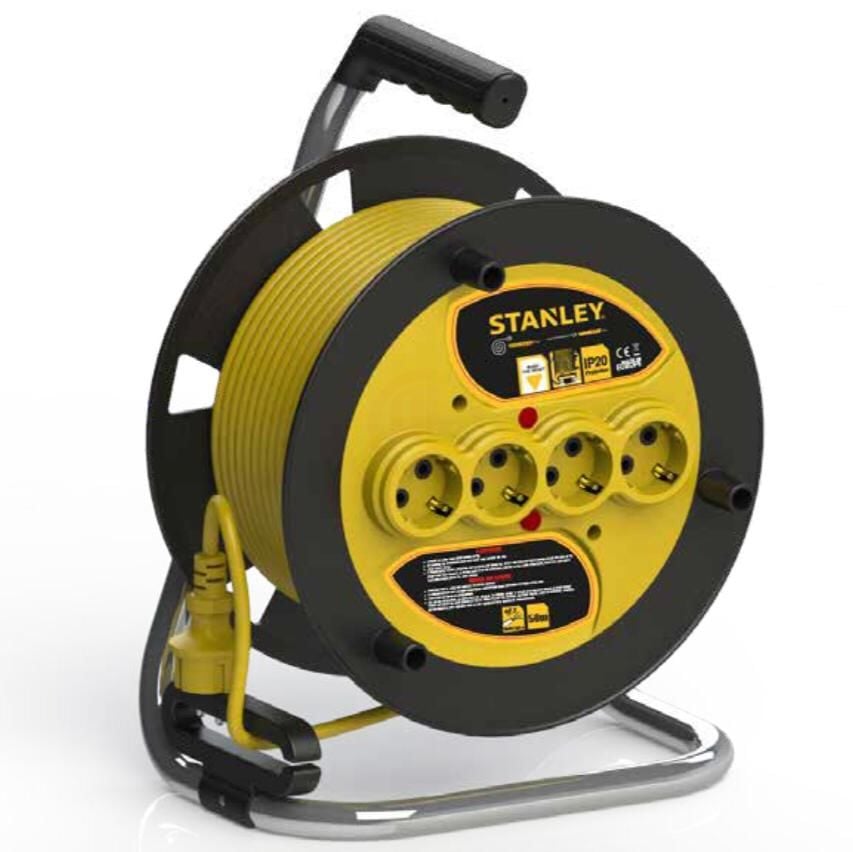 Stanley IP20 ST-E Serisi 4 Soketli 50 Metre Makaralı Kablo 3x1.5 mm H05VV-F