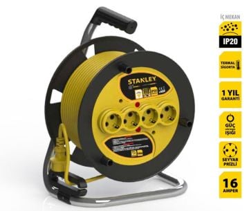 Stanley IP20 ST-E Serisi 4 Soketli 50 Metre Makaralı Kablo 3x1.5 mm H05VV-F