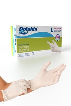 Dolphin Pudralı Lateks Eldiven Beyaz L (1 Paket/100 Adet)