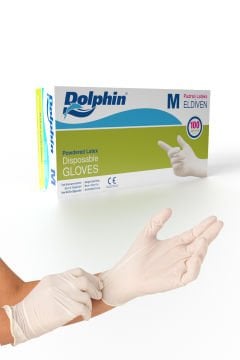 Dolphin Pudralı Lateks Eldiven Beyaz M (1 Paket/100 Adet)