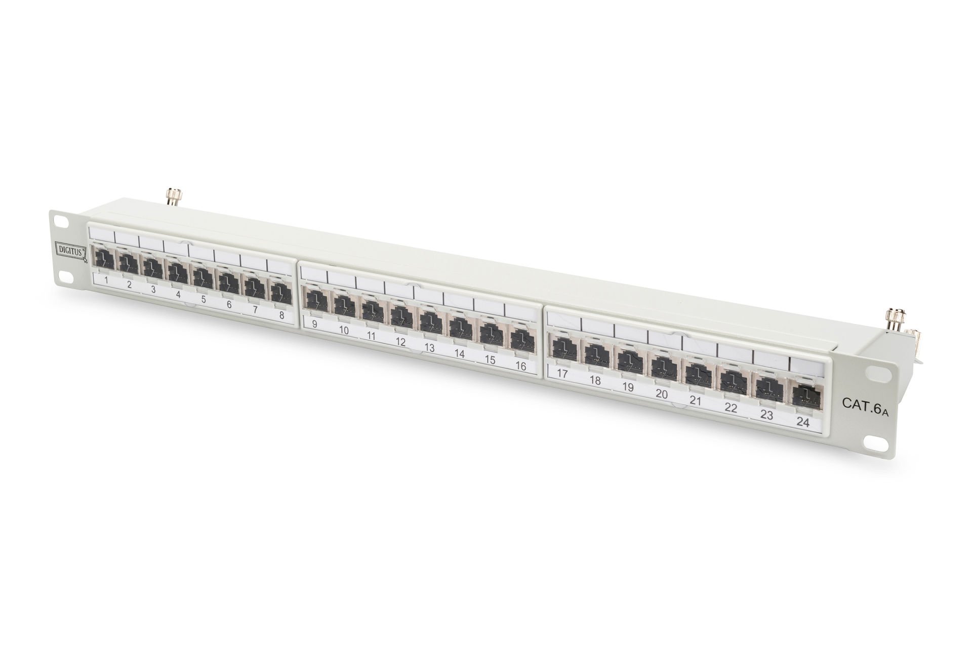 Assmann Digitus 19 Inch 24 Port Cat-6A Ea Sınıfı Ftp Patch Panel, Zırhlı, 1U, Tozdan Korumak İçin Kapaklı, 8P8C, Gri Ral 7035 Renk