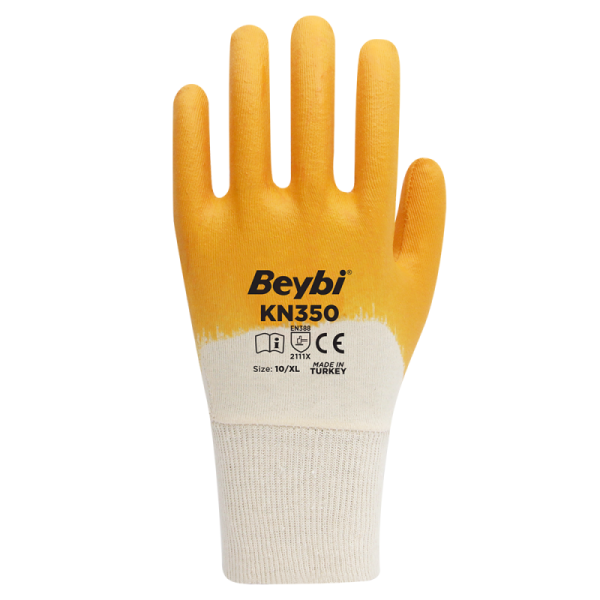Beybi KN350 3/4 Nitril Kaplı Pamuk Eldiven Sarı No 9