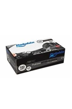 Dolphin Siyah Nitril Eldiven Pudrasız Ekstra Kalın S (1 Paket/100 Adet)