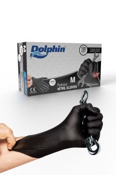 Dolphin Siyah Nitril Eldiven Pudrasız Ekstra Kalın S (1 Paket/100 Adet)