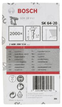 Bosch Gsk 18 V-Li İçin Paslanmaz Başsız Çivi 38 Mm 2000