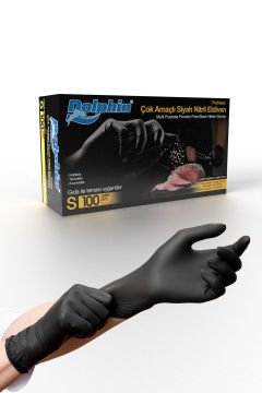 Dolphin Çok Amaçlı Siyah Nitril Eldiven S (1 Paket/100 Adet)