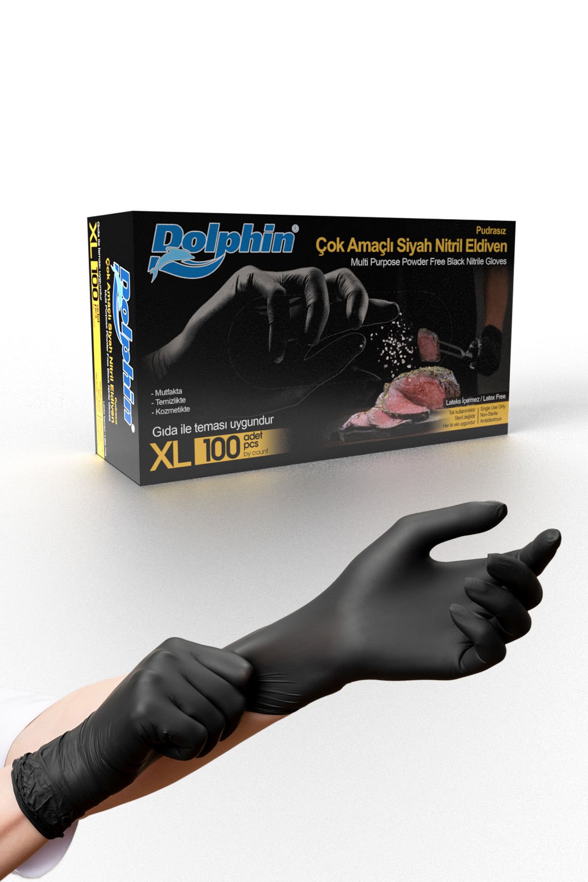 Dolphin Çok Amaçlı Siyah Nitril Eldiven Xl (1 Paket/100 Adet)