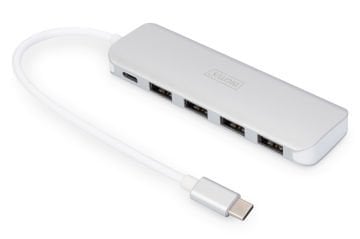 Assmann Digitus 4 Port Usb 3.0 Hub, 4 X Usb 3.0 Usb-A Dişi Konnektör (Usb Çevre Ürünü), 1 X Usb Tip C Pd (Power Delivery) Port, 1 X Usb Tip C Erkek Port (Bilgisayar Bağlantısı İçin), Alüminyum, Mac Ve Windows Destekler