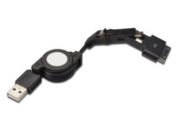 Assmann 3 İn 1 Makaralı Kablo, Samsung 30Pin Erkek Micro Usb B Erkek + Mini Usb B Erkek + Usb A, 0.75 Mt, Usb 2.0 Uyumlu, Awg30, 2X Zırhlı