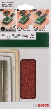 Bosch Titreşimli Zımpara Kağıdı 8 Delik 93x185 mm 40 Kum (10 Adet) - 2609256A80