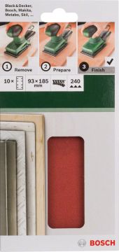 Bosch Titreşimli Zımpara Kağıdı 8 Delik 93x185 mm 240 Kum (10 Adet) - 2609256A85