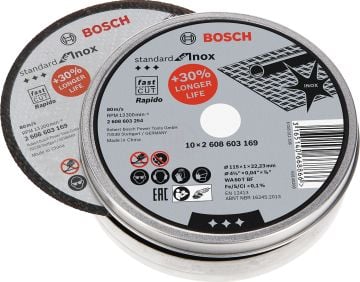Bosch Kesme Diski Standard For Inox Düz Rapido 115x22,23x1,0 mm (WA 60 T BF) (10 Adet) - 2608603254