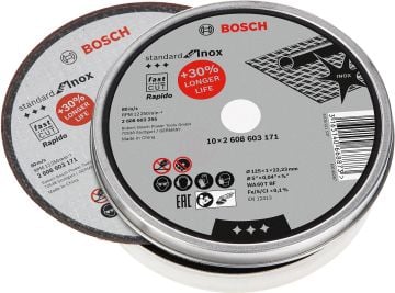 Bosch Kesme Diski Standard For Inox Düz Rapido 125x22,23x1,0 mm (WA 60 T BF) (10 Adet) - 2608603255