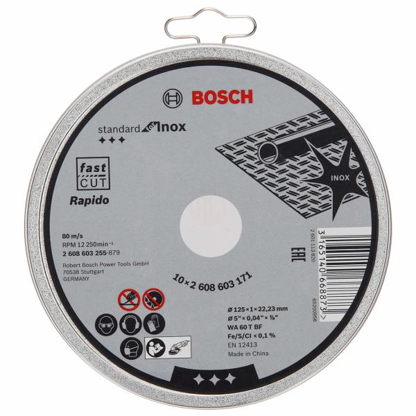 Bosch Kesme Diski Standard For Inox Düz Rapido 125x22,23x1,0 mm (WA 60 T BF) (10 Adet) - 2608603255