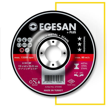 Egesan Plus Serisi Metal Taşlama Taşı T27 Bombeli 180x8,0x22,23 mm A 24 S BF