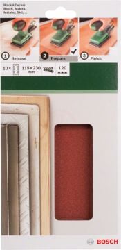 Bosch Titreşimli Zımpara Kağıdı 14 Delik 115x230 mm 120 Kum (10 Adet) - 2609256B22