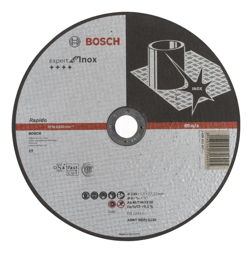 Bosch Paslanmaz Çelik Kesme Diski Expert For Inox Rapido Düz 230x22,23x1,9 mm (AS 46 T INOX BF) - 2608603407