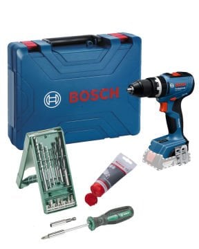 Bosch Gsb 18V-65 Akülü Darbeli Delme Vidalama (Solo Model) +X-Line 15+1 Vidalama & Matkap Ucu Seti ve Gres Yağı Hediyeli