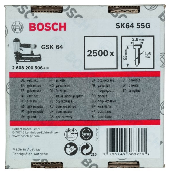 Bosch Havşa Başlı Matris Çivisi 55 Mm 2500 Lü Galvanizli Gsk 64 İçin - 2608200506