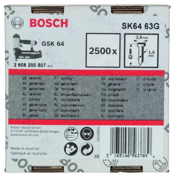 Bosch Havşa Başlı Matris Çivisi 63 Mm 2500 Lü Galvanizli Gsk 64 İçin - 2608200507
