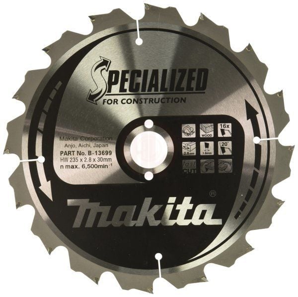 Makita Profesyonel Ahşap Daire Testere 235x30 mm 16 Diş (Çivili) (B-13699)