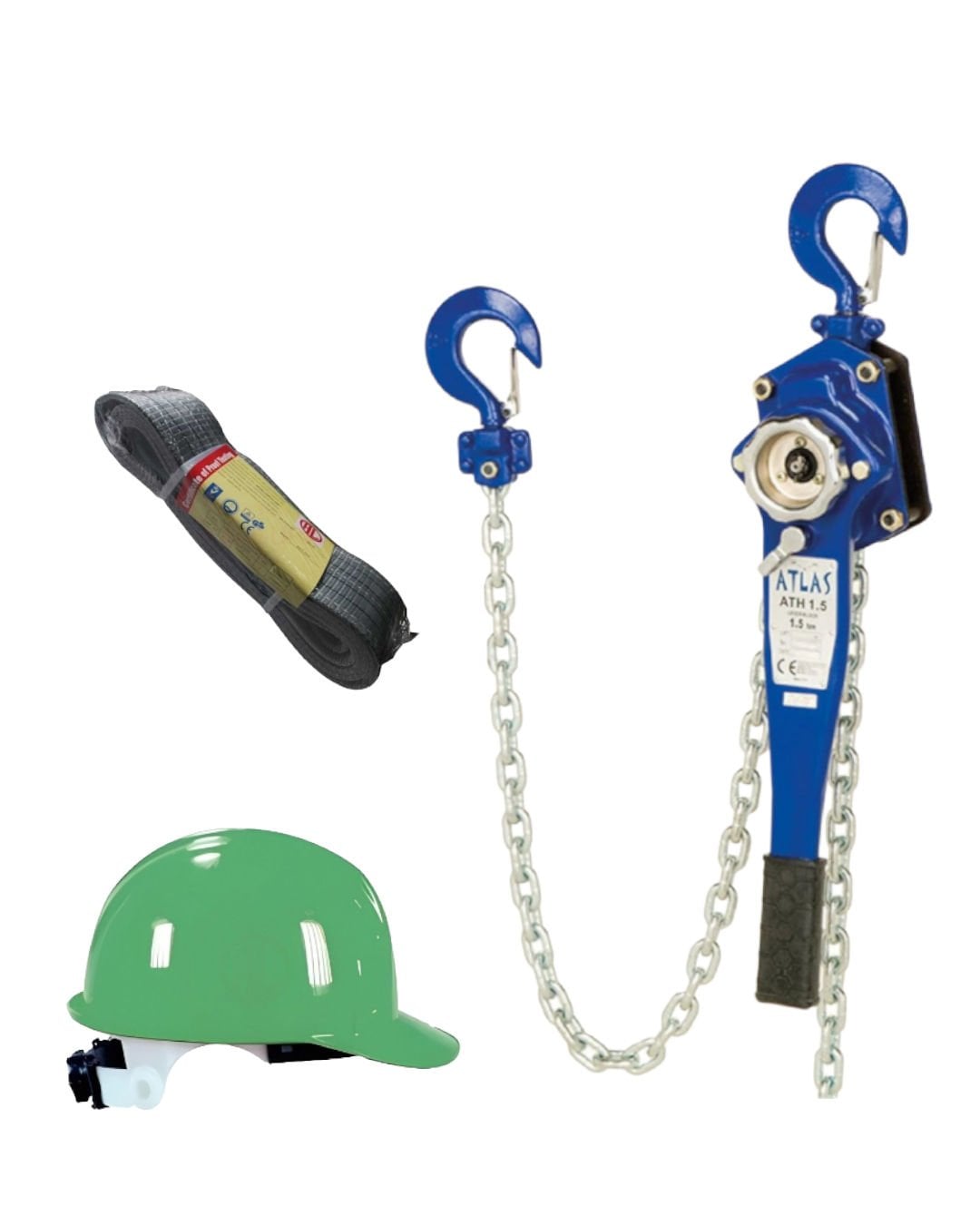 Atlas Pro 1.5 Ton Hubzug + Polyester Sapan 4 Ton 4 Mt ve Essafe Kafa Koruyucu Vidalı Baret Hediyeli