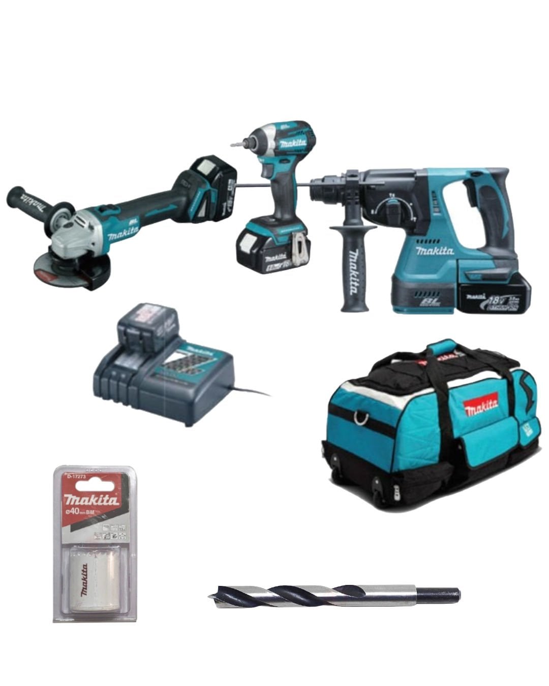 Makita Akülü Makine Seti DLX3070TX (3 x 5,0 Ah Akü) + Delik Açma Testeresi 40 mm ve Ahşap Matkap Ucu Hediyeli