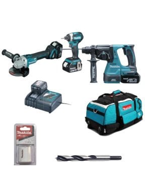 Makita Akülü Makine Seti DLX3070TX (3 x 5,0 Ah Akü) + Delik Açma Testeresi 40 mm ve Ahşap Matkap Ucu Hediyeli