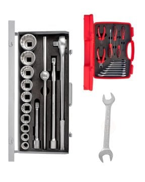 İzeltaş Oniki Köşe Lokma Anahtar Takımı 3/4 İnç + Bakım Seti 14 Parça ve İzeltaş İki Ağız Anahtar Uzun Boy 21x23 mm