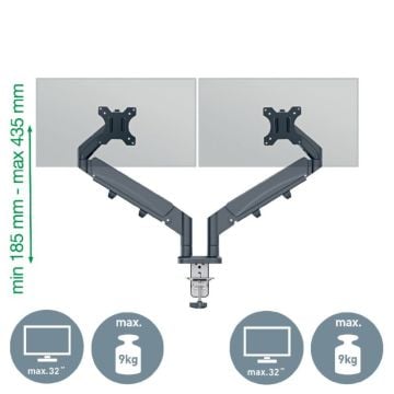 Leitz Ergo Yerden Tasarruf Sağlayan, Bilgisayar Ve Laptop İçin İkili Monitör Kolu, 65370089, Gri
