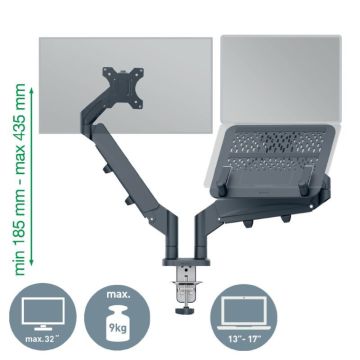 Leitz Ergo Monitör & Dizüstü Bilgisayar İçin İkili Monitör Kolu, 65380089, Gri