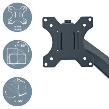 Leitz Ergo Monitör & Dizüstü Bilgisayar İçin İkili Monitör Kolu, 65380089, Gri