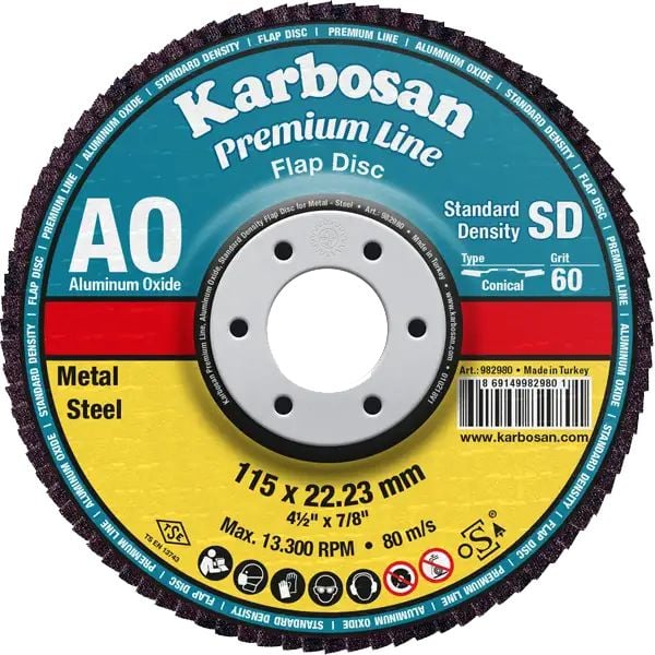 Karbosan Premium Line AO Standart Yoğunluk Flap Disk AXPR11 Konik 115 mm 100 Kum - KAR982990