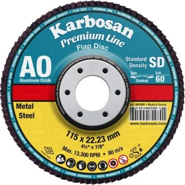 Karbosan Premium Line AO Standart Yoğunluk Flap Disk AXPR11 Konik 115 mm 100 Kum - KAR982990
