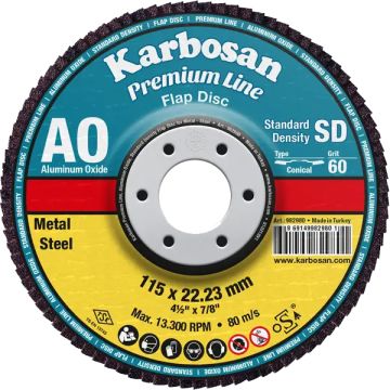 Karbosan Premium Line AO Standart Yoğunluk Flap Disk AXPR11 Konik 115 mm 100 Kum - KAR982990