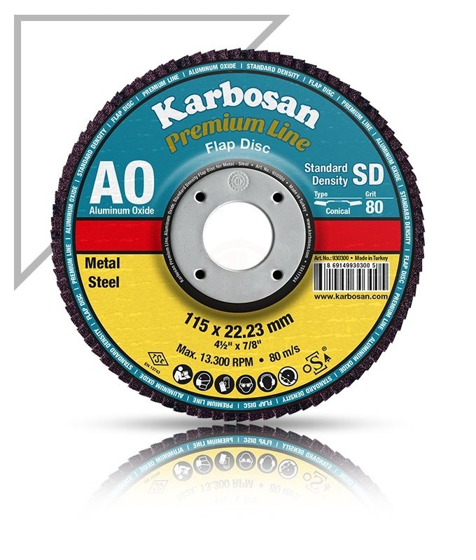 Karbosan Premium Line Alüminyum Oksit Standart Yoğunluk Flap Disk Düz 115 mm 120 Kum - KAR93100120