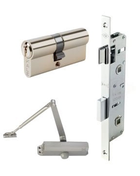 Kale Kapı Hidroliği Gümüş 5 Numara + Kale Standart Silindir Çelik Pimli Nikel 100 mm + Kale Pvc Doğrama İçin Banyo Wc Kilidi Krom 35 mm