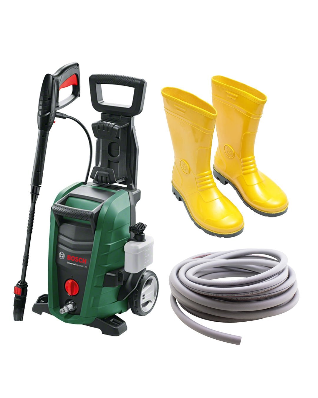 Bosch Yüksek Basınçlı Yıkama Makinesi AdvancedAquatak 130 + Pvc Süper Esnek Sulama Hortumu 1/2 (20 Metre) + Gezer 218 Kısa Pvc Çizme Sarı