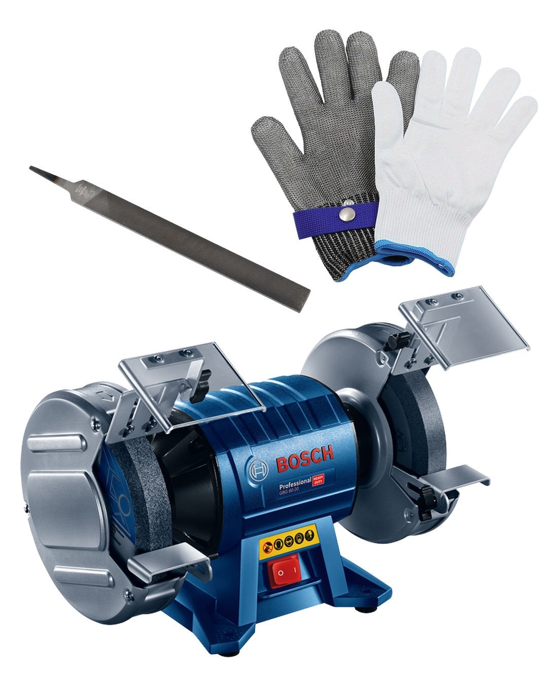 Bosch Taşlama Motoru GBG 60-20 + Eğe Kalın 10 İnç + Paslanmaz Kesilmez Çelik Eldiven