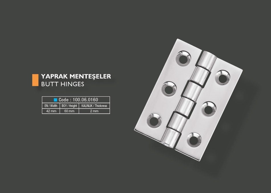 Armetal Yaprak Menteşe Polisajlı 304 Kalite 42x60x2,0 mm