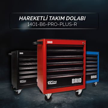 Brio Hareketli Tekerlekli Takım Dolabı Takım Arabası 6 Çekmeceli Kilitli Pro Plus 248 Parça Kırmızı Dolu