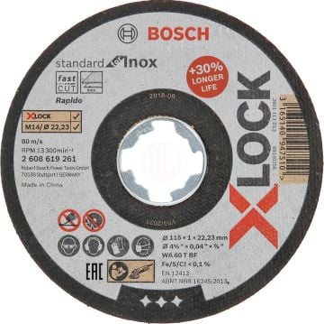 Bosch X-Lock Inox Kesme Diski Standard For Inox Düz 115x22,23x1,0 mm (WA 60 T BF) (1 Adet) - 2608619261