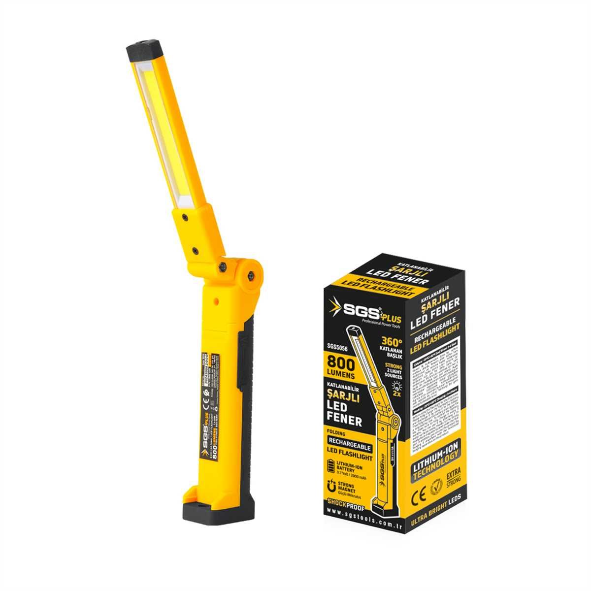 SGS Şarjlı Led Fener 800 Lümen Katlanır 3.7 Volt/ 2000 Mah